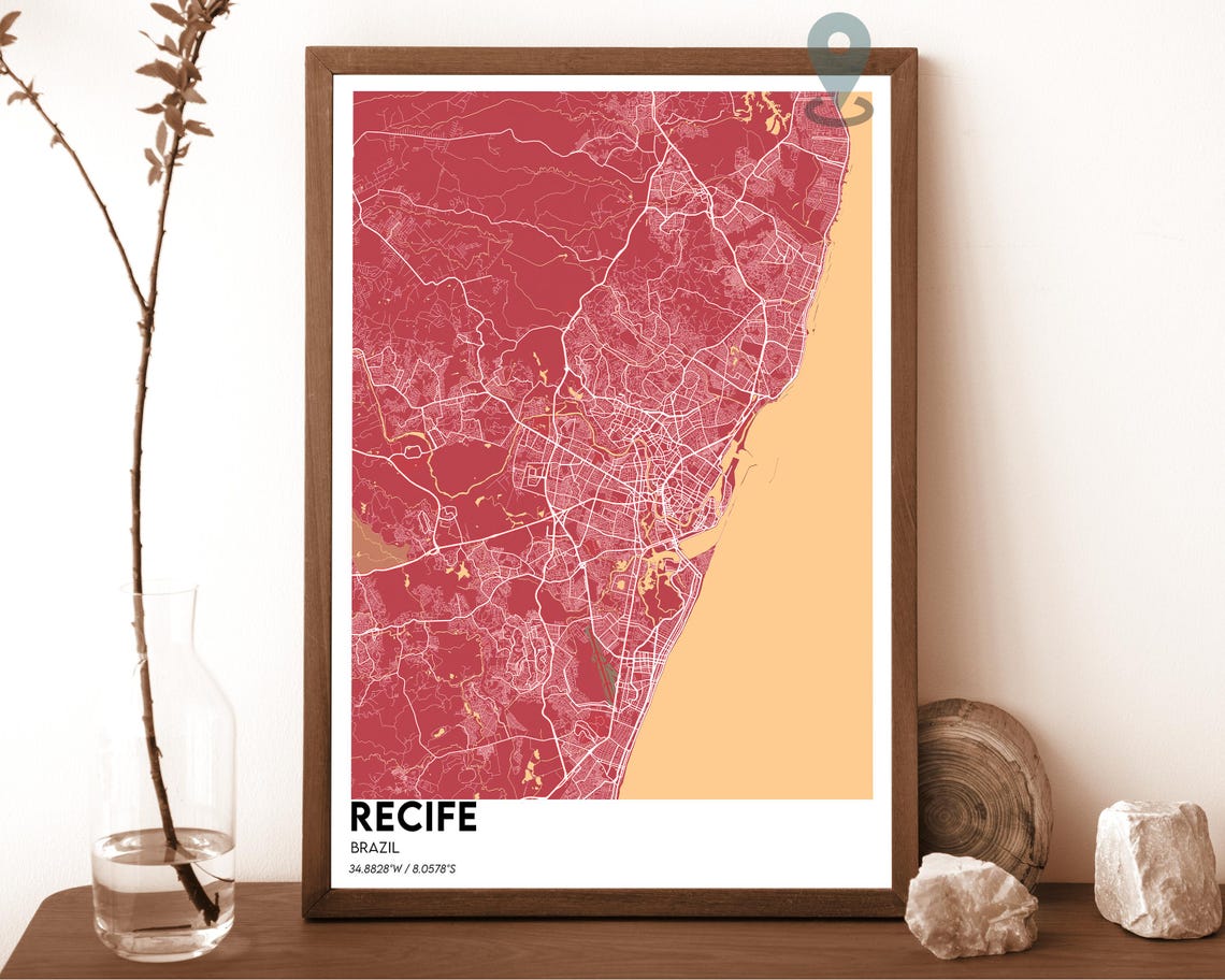 Recife Brazil Coastal Teal Modern City Map Home Decor Poster - Image 3