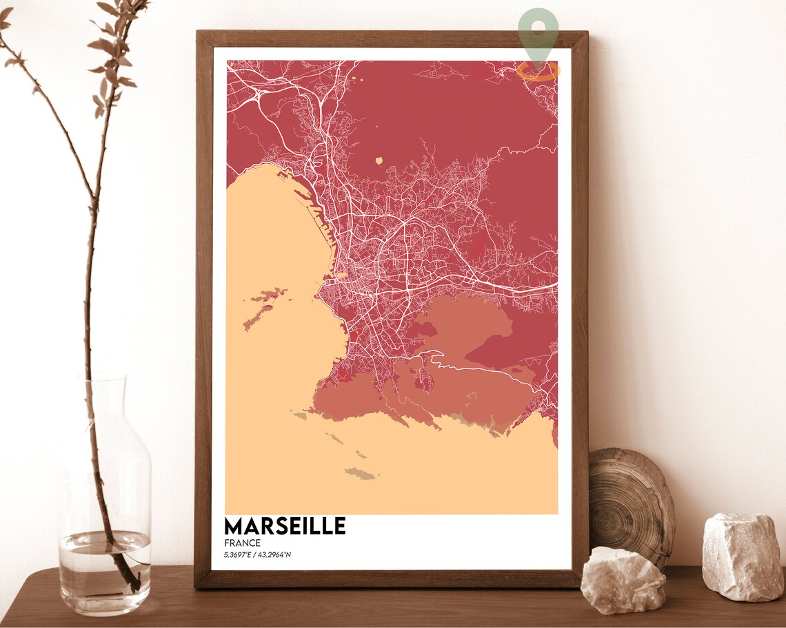 Marseille France Pink Navy Coastal City Street Map Art Poster - Image 5