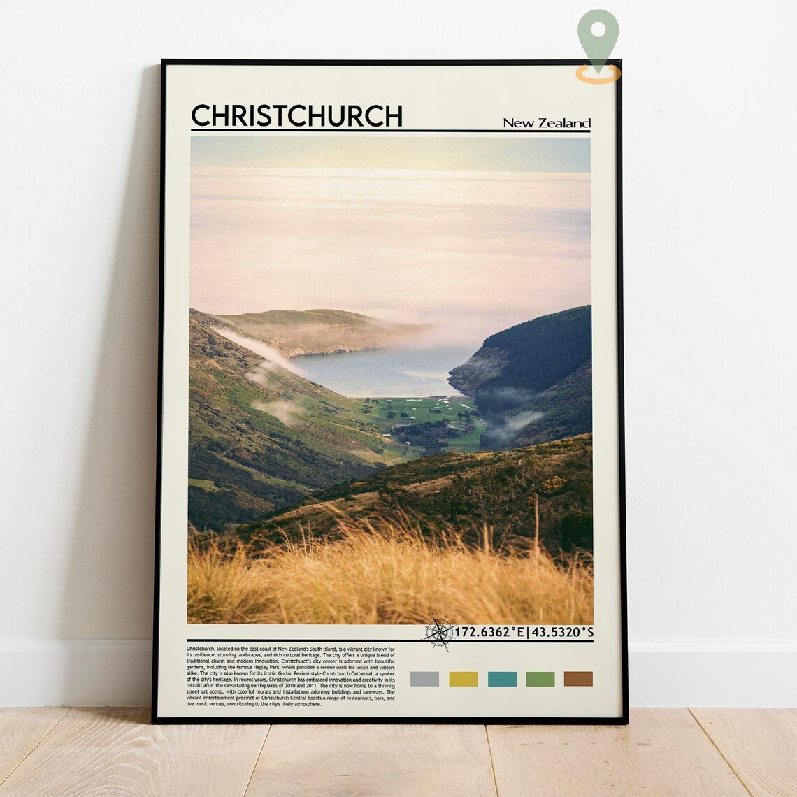 Christchurch New Zealand Coastal Hills Landscape Scenic Poster - Image 2
