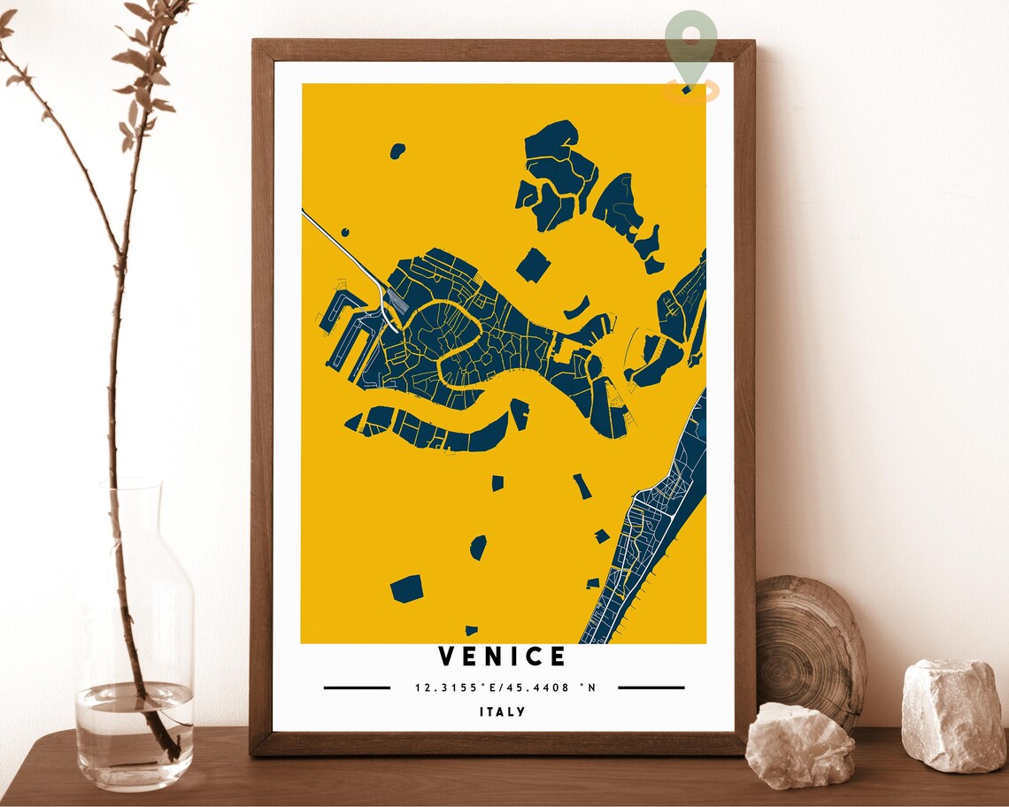 Venice Italy turquoise with black lagoon islands Street Map Coordinates Poster - Image 6
