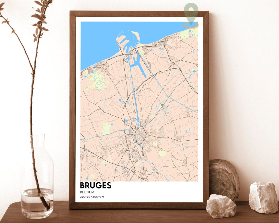 Bruges Belgium Plum Peach Vintage Minimalist City Map Design Poster - Image 3