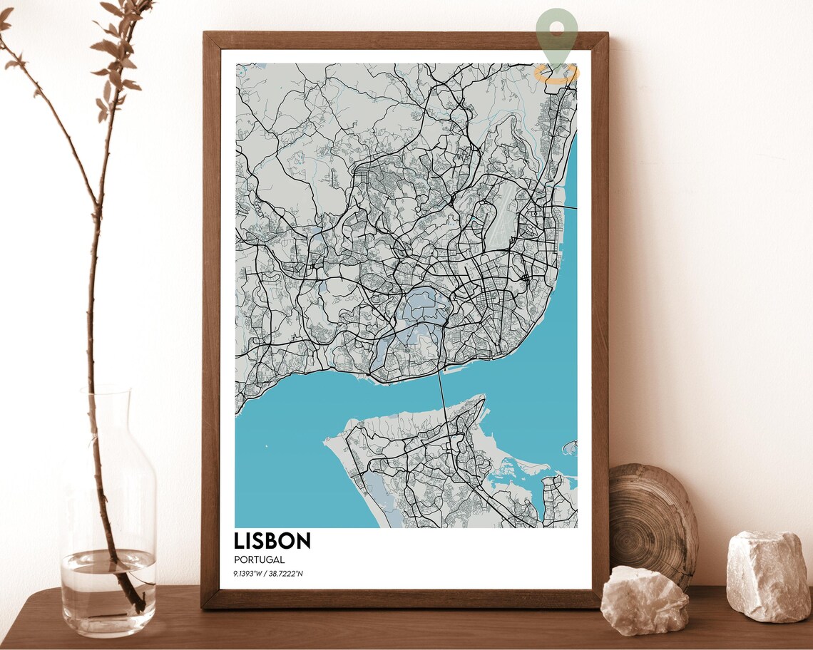 Lisbon Portugal Street Map Beige Turquoise City Cartography Poster - Image 2