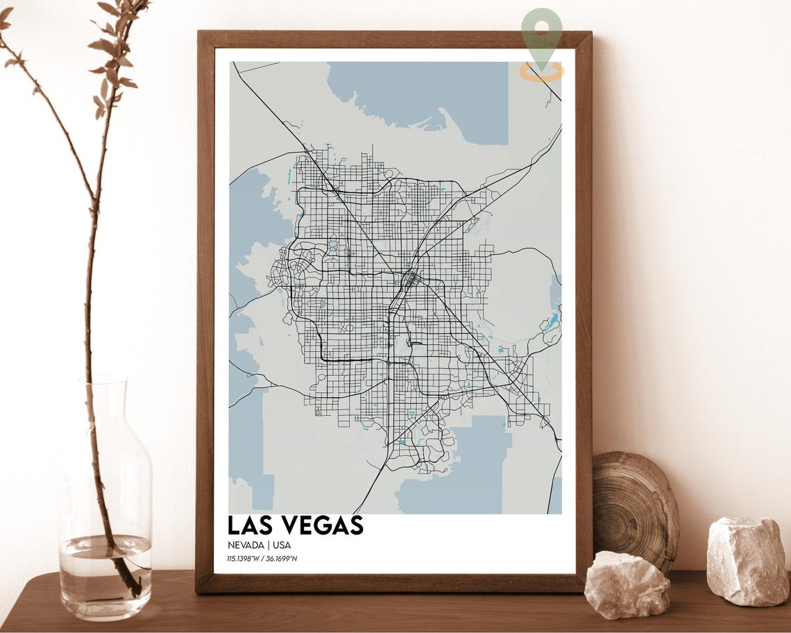 Las Vegas Nevada Striking Dark Green Modern City Map Art Poster - Image 2