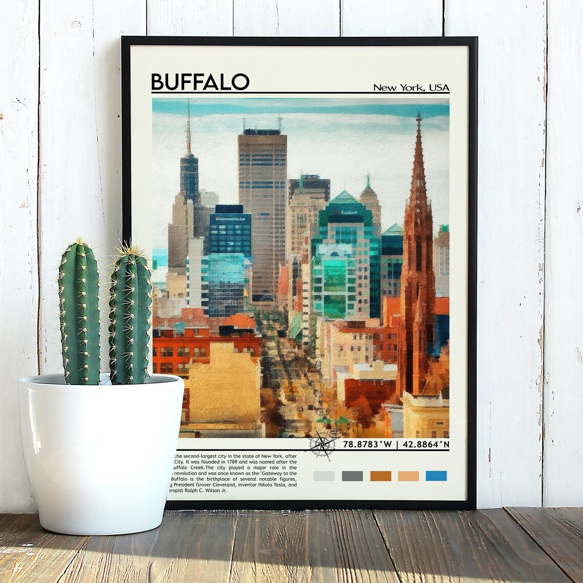 Buffalo New York Downtown Skyline Watercolor Style Travel Poster - Image 3