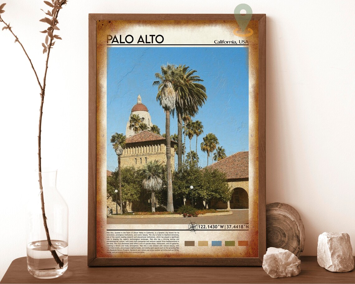 Palo Alto California Hoover Tower Stanford Palm Trees Travel Print - Image 6