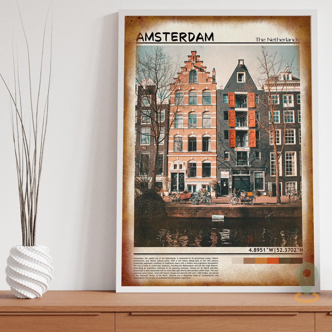 Amsterdam Historic Canal Houses and Bikes Reflections Poster - Image 3