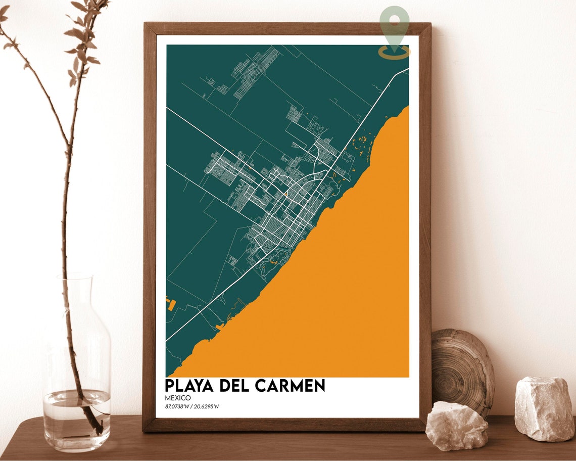 Playa Del Carmen Mexico Navy Gold Bold Minimal Street Map Poster - Image 4