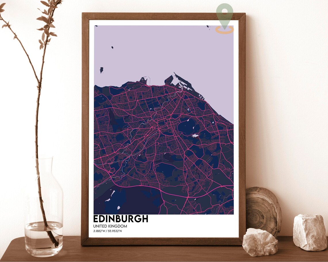 Edinburgh Scotland Navy Gold Bold Modern City Street Map Poster - Image 2