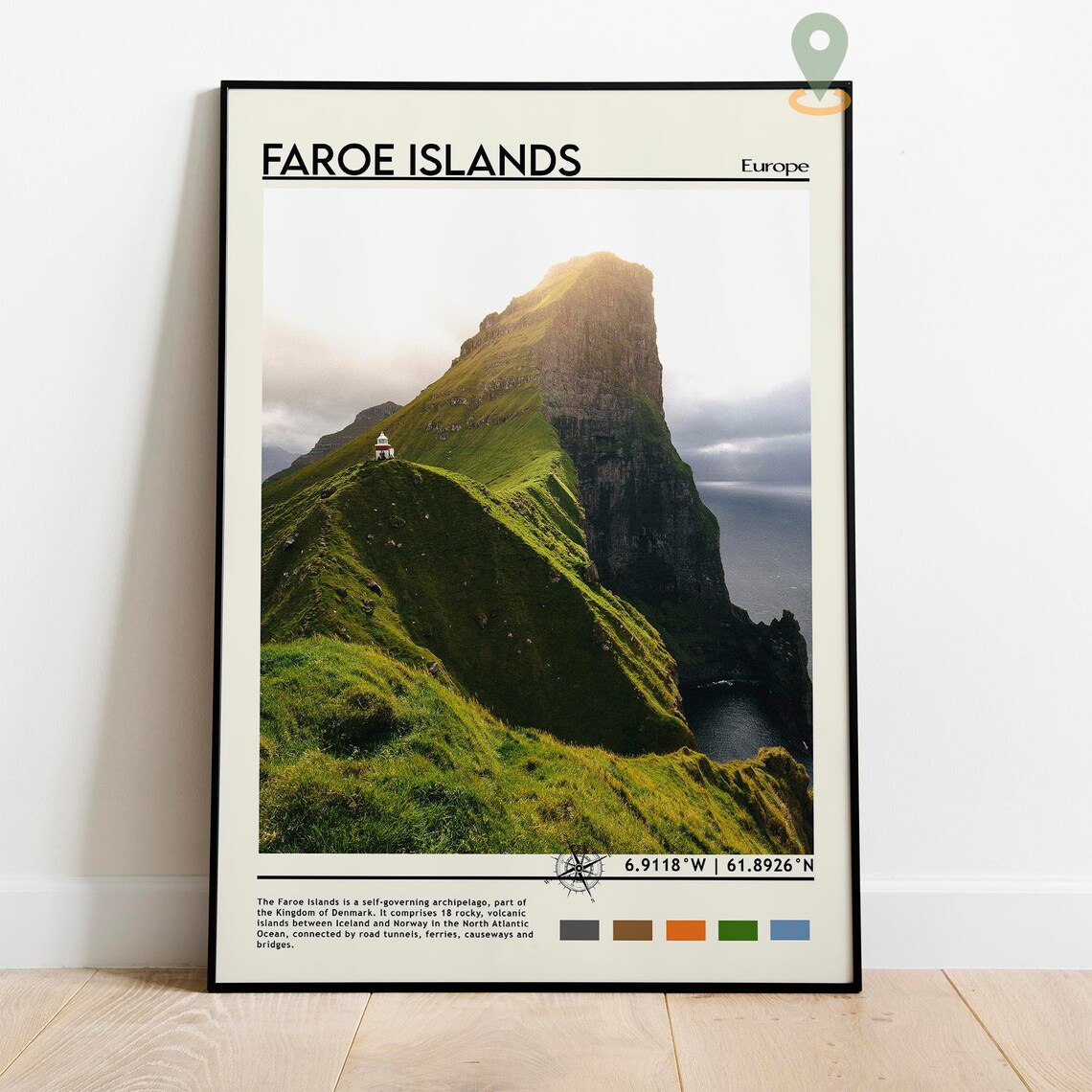 Faroe Islands Europe Dramatic Sea Cliff Lighthouse Travel Poster - Image 2