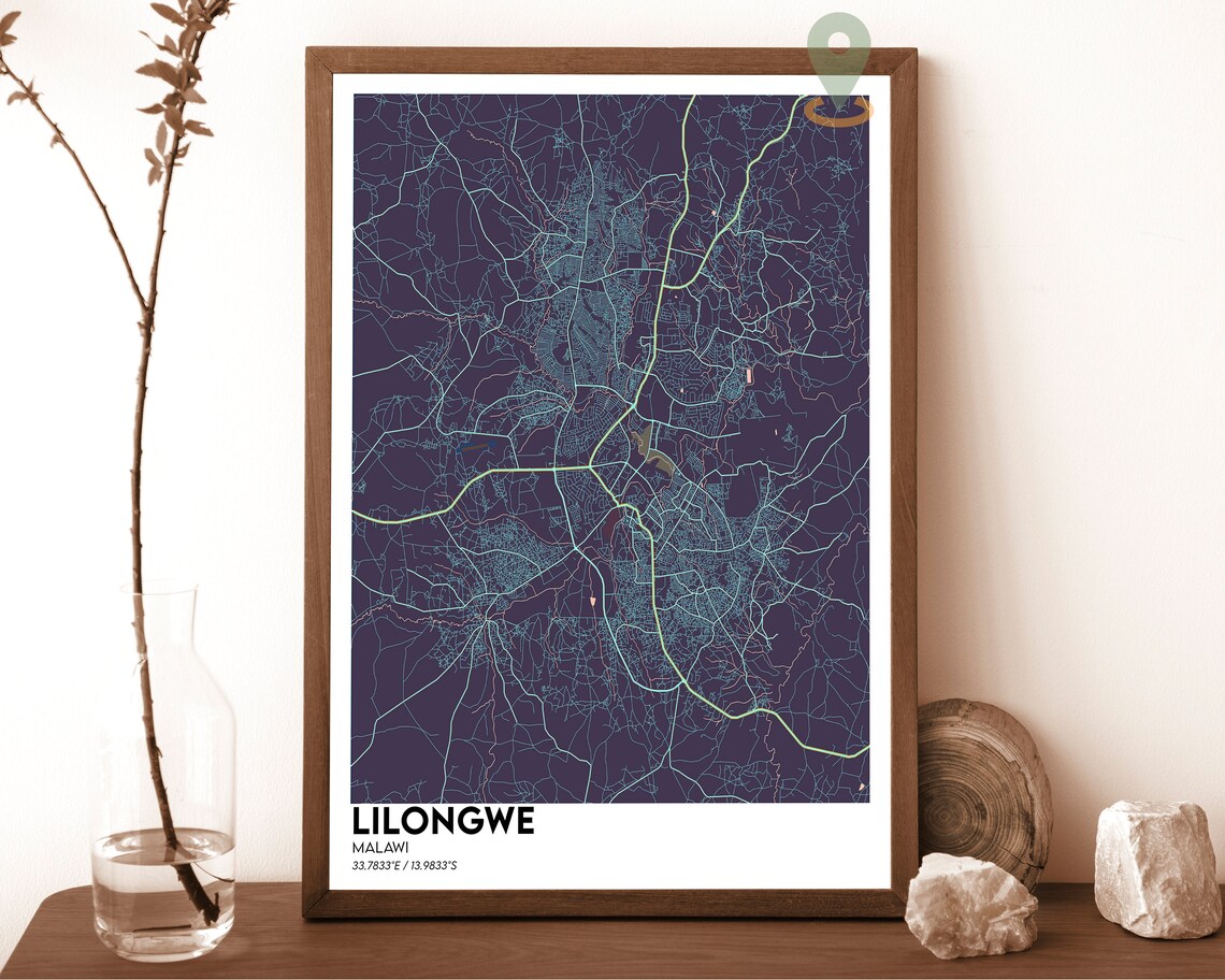 Lilongwe Malawi Deep Green Modern Street Map City Art Poster - Image 3