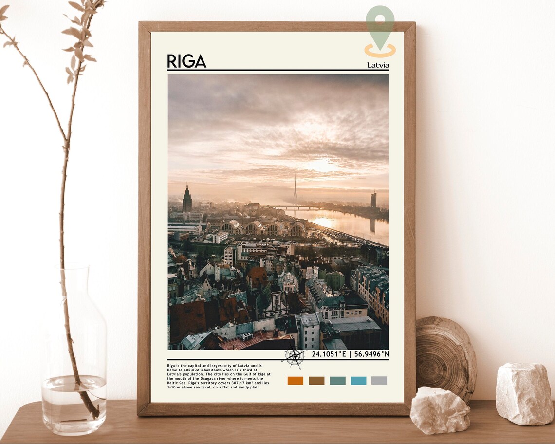 Riga Latvia Daugava River Sunrise Cityscape Travel Photo Poster