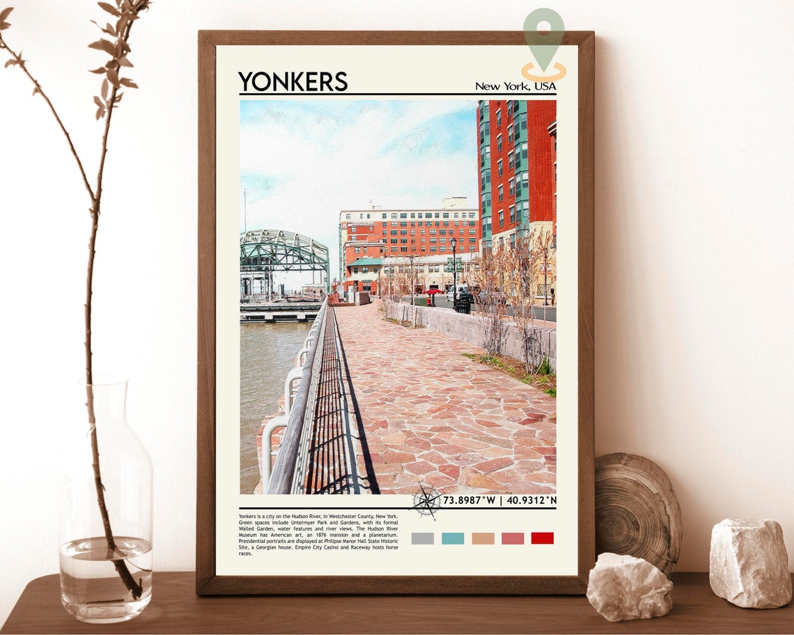 Yonkers New York Hudson River Waterfront Travel Poster Skyline