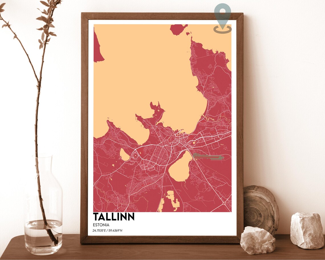 Tallinn Estonia Dark Cyan Modern Gulf City Map Home Decor Poster - Image 4