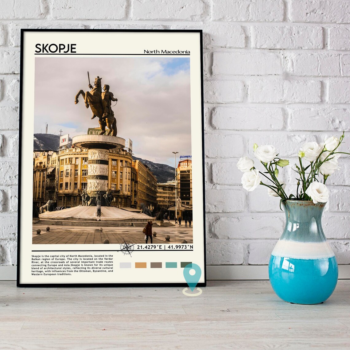 Skopje North Macedonia Warrior Statue Square Cityscape Travel Poster - Image 4