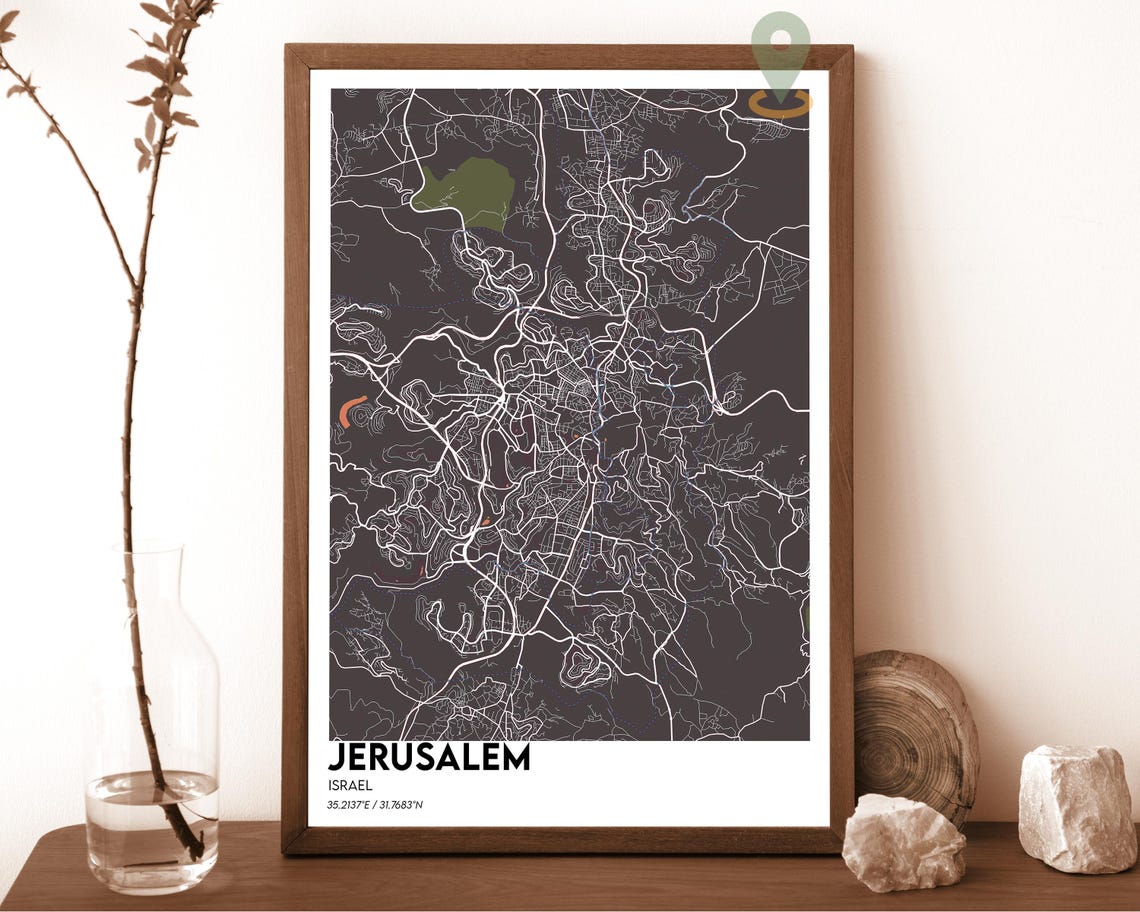 Jerusalem Israel Navy White Modern Minimalist City Map Wall Art - Image 5