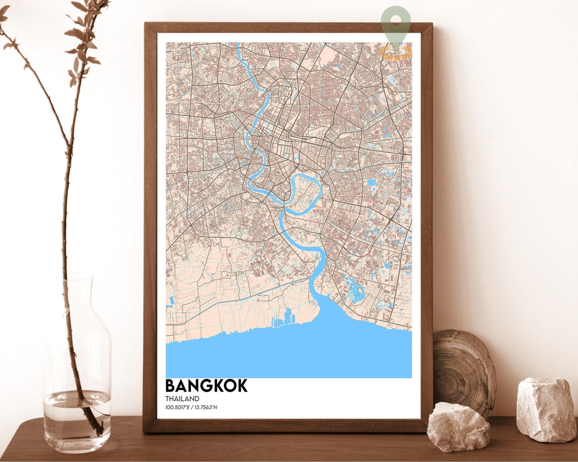 Bangkok Thailand Beige City Map River Chao Phraya Style Poster