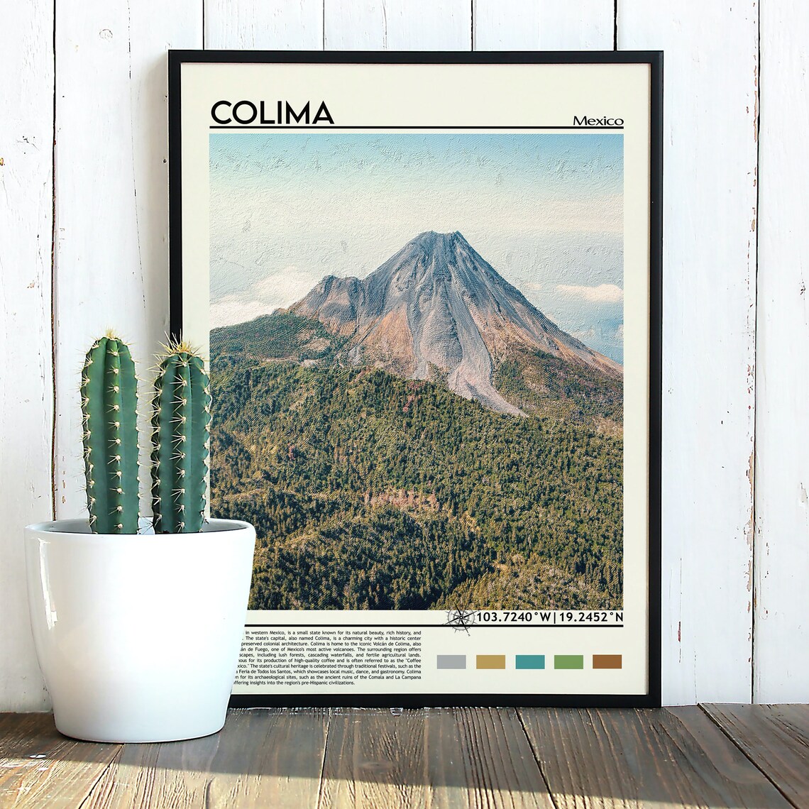 Colima Mexico Volcano Peak Green Mountain Landscape Travel Poster - Image 3