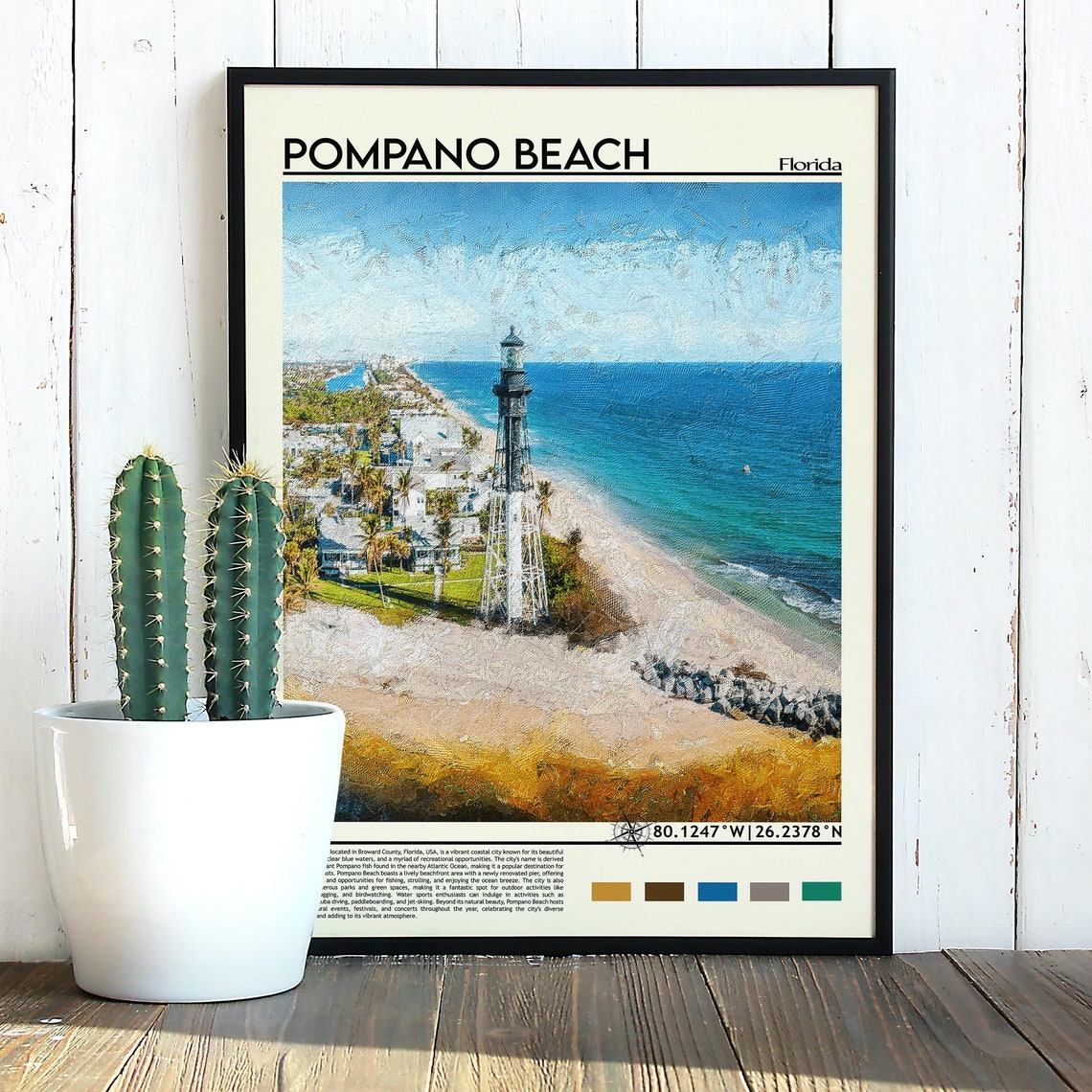 Pompano Beach Florida Lighthouse Aerial Coastline Ocean Poster - Image 2