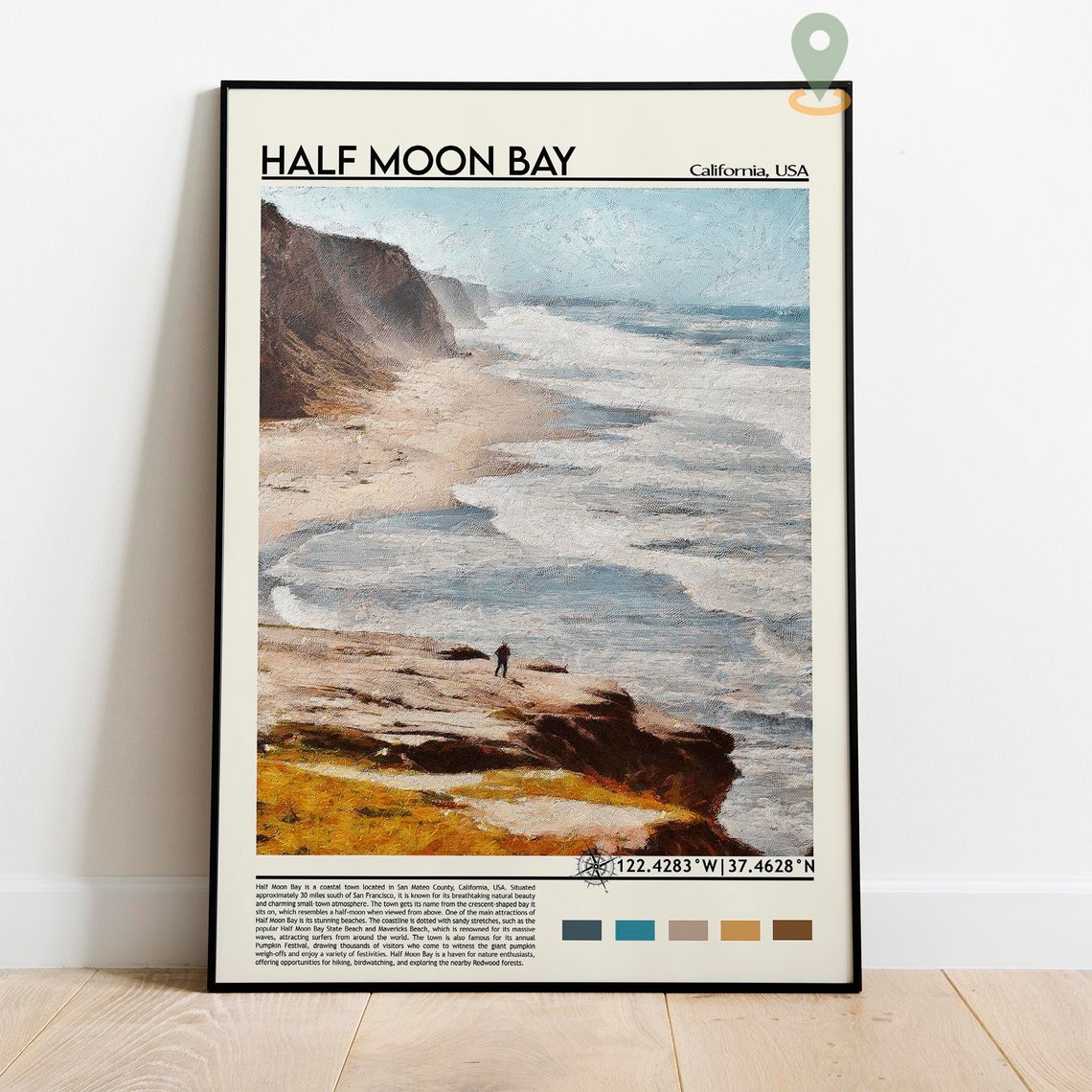 Half Moon Bay California Cliffs Surf Coastline View Travel Poster - Image 2