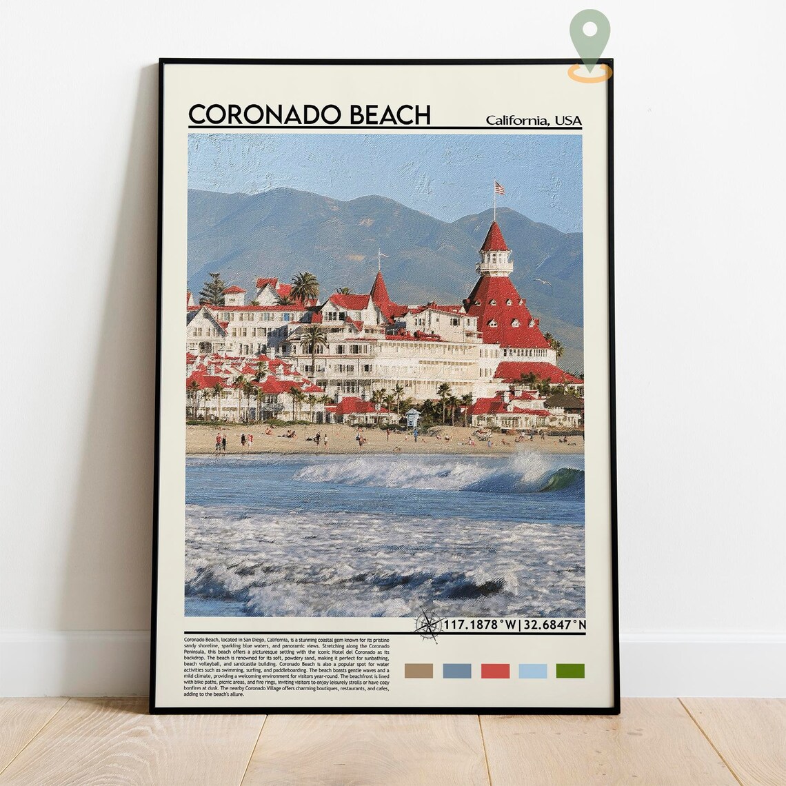 Coronado Beach California Historic Hotel Coast Travel Poster - Image 2