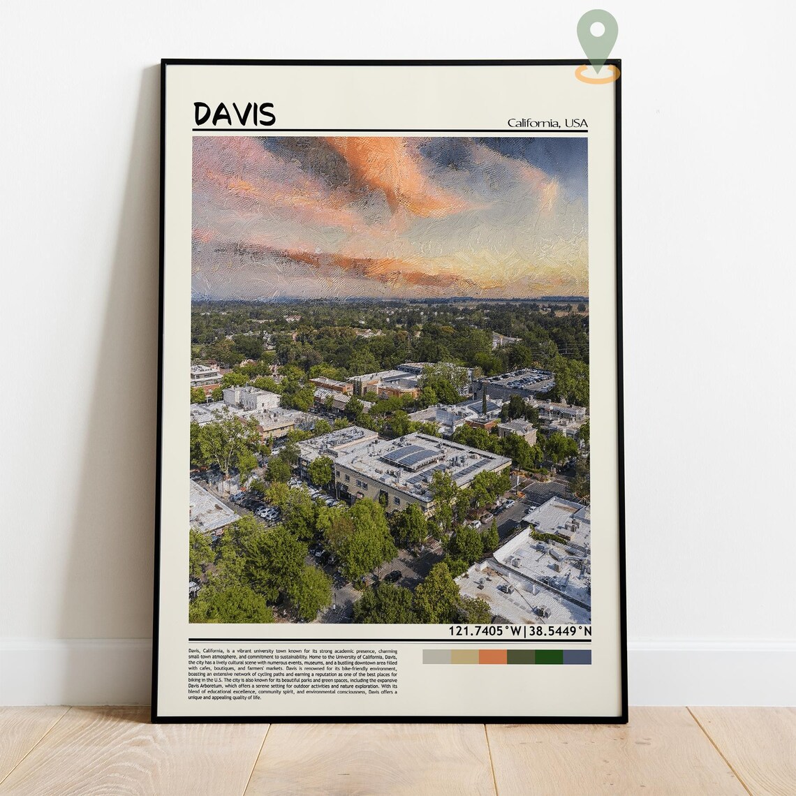 Davis California University Town Aerial Sunset Panorama Travel Print - Image 4