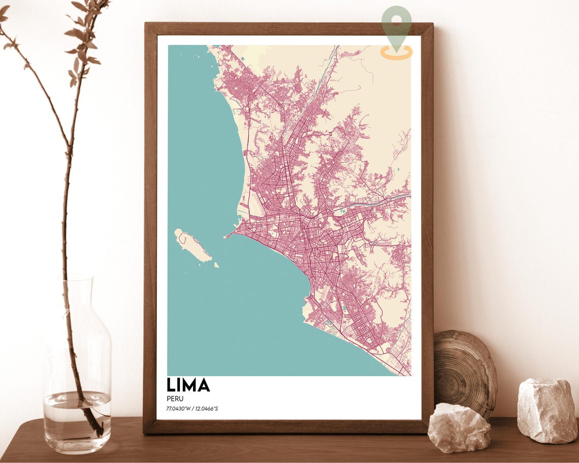 Lima Peru Dark Blue Oceanfront Modern Minimalist City Map Wall Art - Image 4