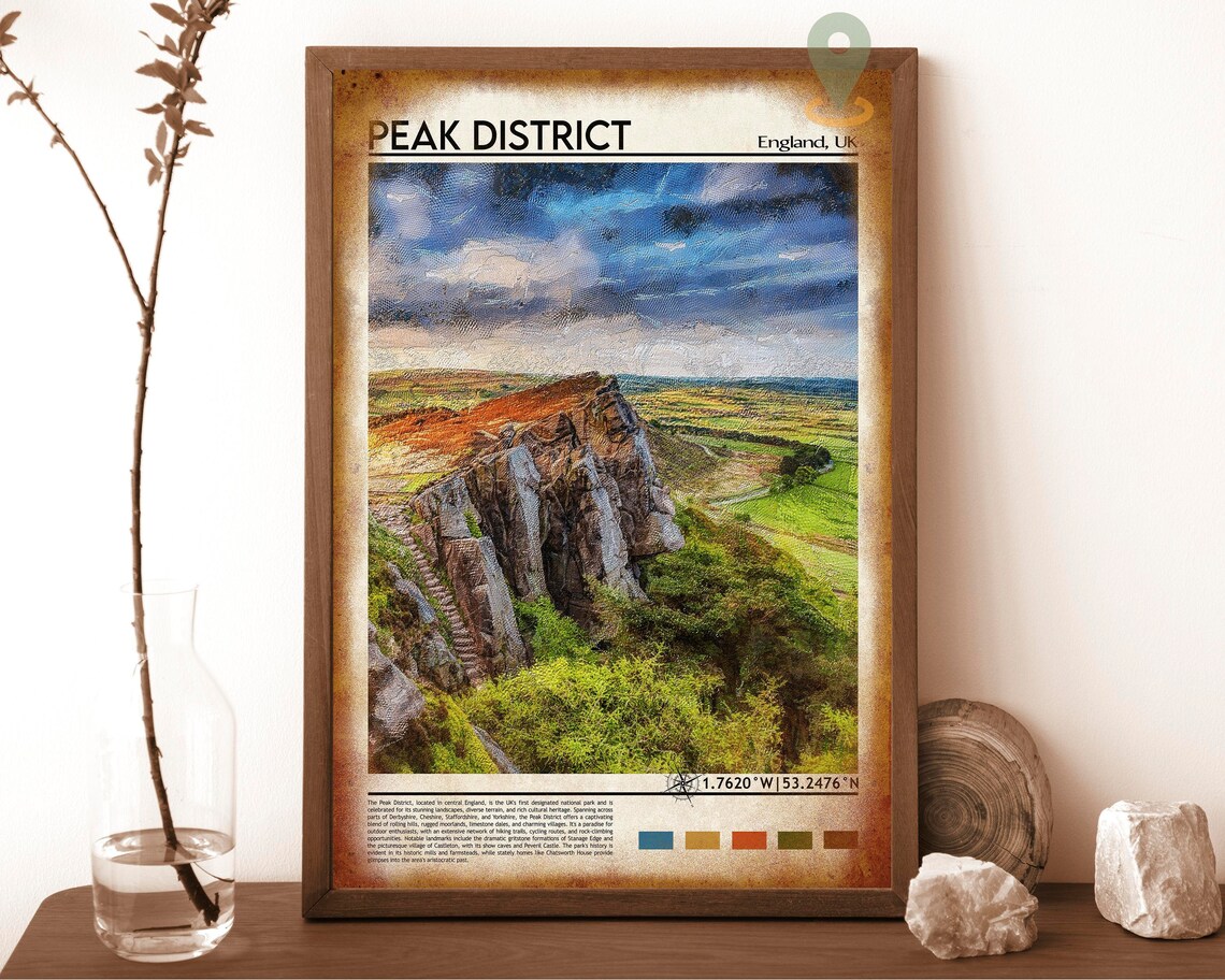 Peak District England Gritstone Edge Moorland Landscape Travel Poster - Image 6