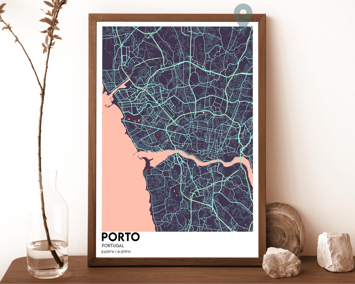 Porto Portugal Navy Yellow Douro River City Map Home Decor Poster - Image 3