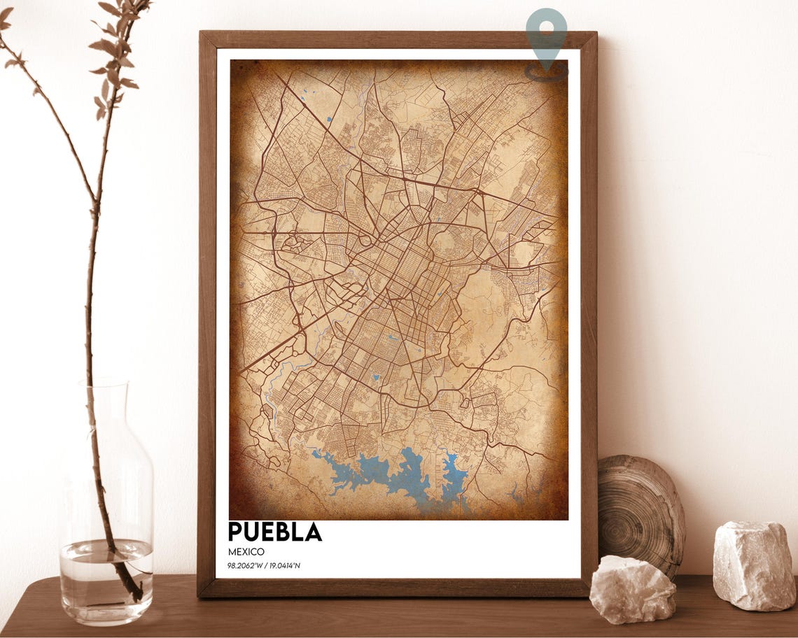 Puebla Mexico Teal Orange Minimalist City Map Home Decor Poster Art - Image 3