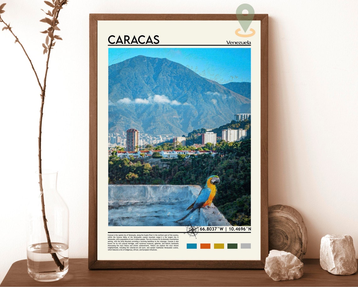 Caracas Venezuela Avila Mountain City Macaw Parrot Travel Poster