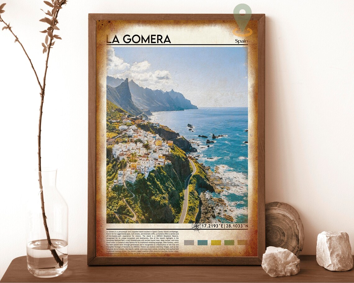 La Gomera Spain Canary Islands Cliffside White Village Poster - Image 6