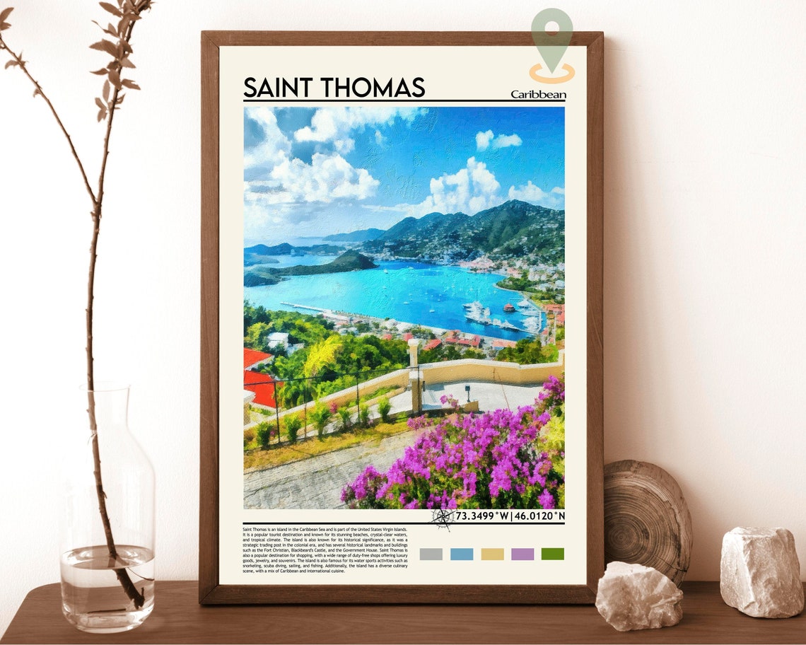 Saint Thomas Caribbean Turquoise Bay Harbor Bougainvillea Poster