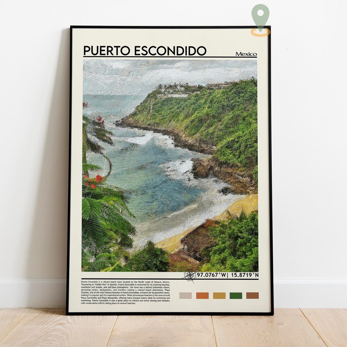 Puerto Escondido Mexico Hidden Cove Beach Pacific Surf Poster - Image 3