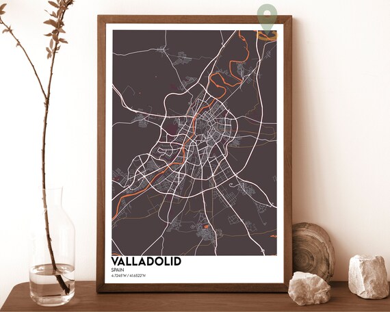 Valladolid Spain Charcoal Grey Orange Modern City Map Poster
