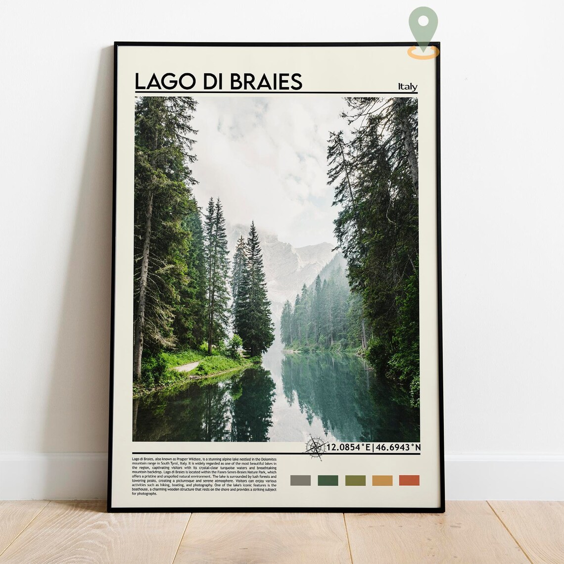 Lago di Braies Italy Dolomites Alpine Lake Pines Travel Poster - Image 2