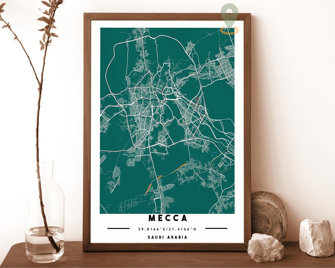 Mecca Saudi Arabia City Map Dark Navy Modern Street Grid Wall Poster - Image 6