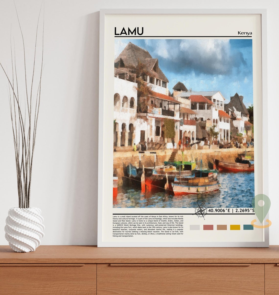 Lamu Kenya Island Waterfront Dhow Boats Old Town Harbor Travel Poster - Image 3