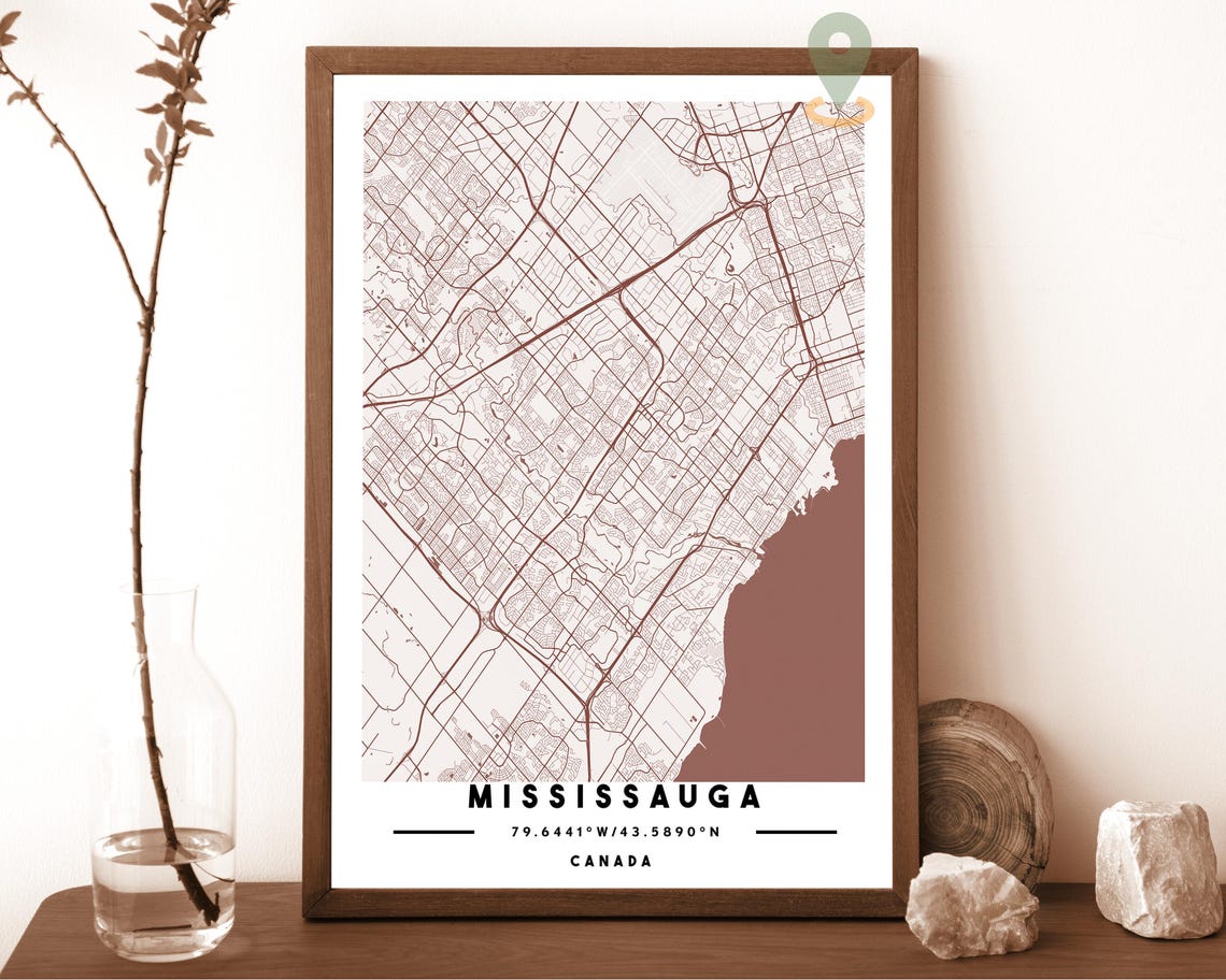 Mississauga Canada Cream Brown Street City Map Minimalist Poster