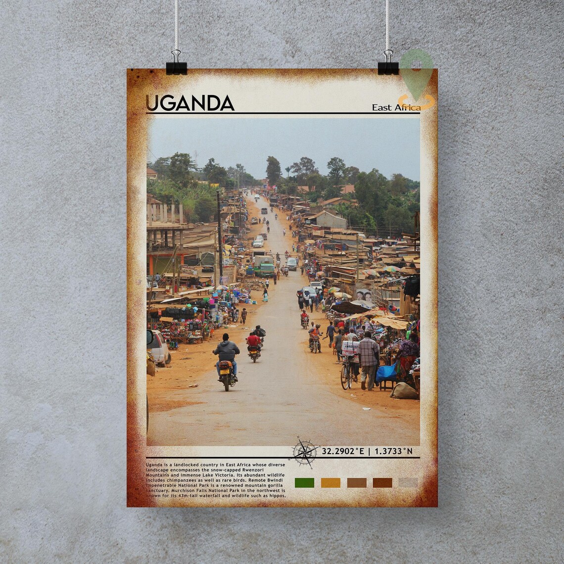 Uganda East Africa Bustling Market Street Scene Travel Poster - Image 5