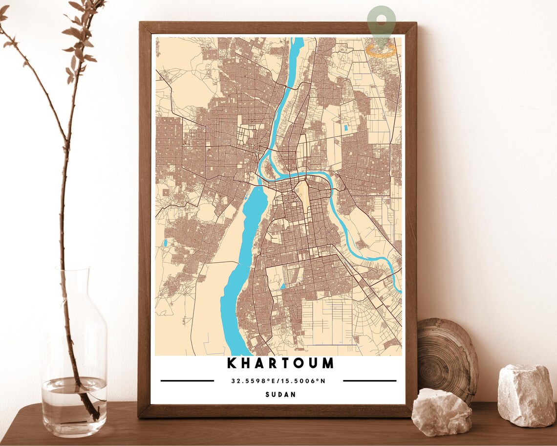 Khartoum Sudan City Street Map Nile Gold Navy Poster Wall Decor - Image 3
