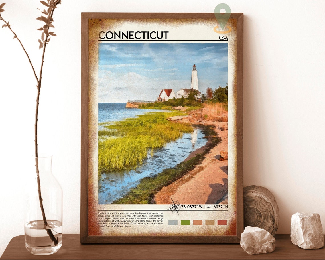 Connecticut Lighthouse Coastal Marsh New England Shore Travel Poster - Image 6