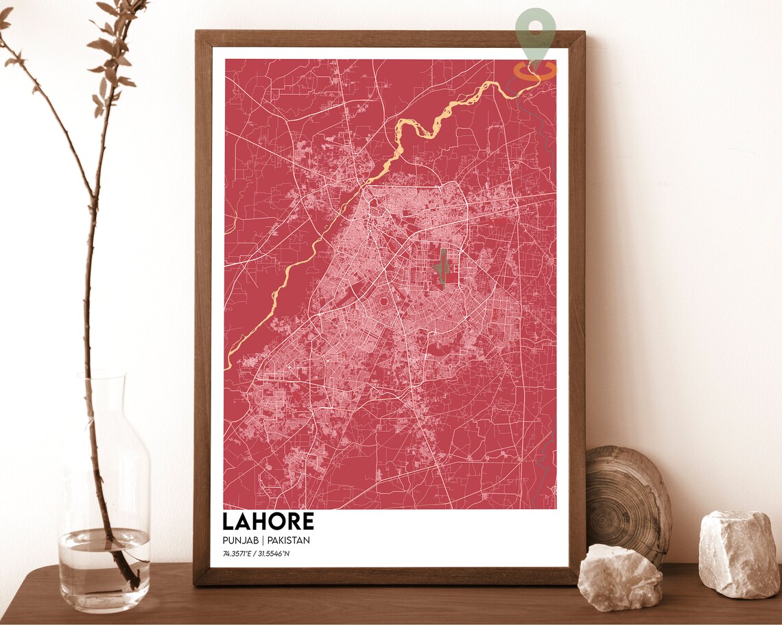 Lahore Pakistan City Street Map Vintage Rose Modern Decor Poster - Image 4