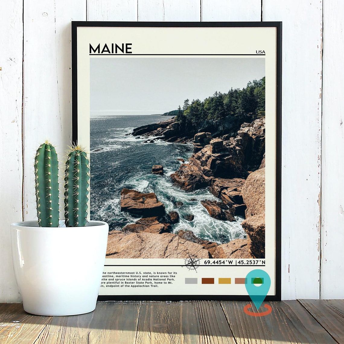 Maine Print Vintage Poster Maine Wall Art Maine Poster Maine Photo Maine Poster Print Maine Wall Decor United States Print Maine Map - Image 4