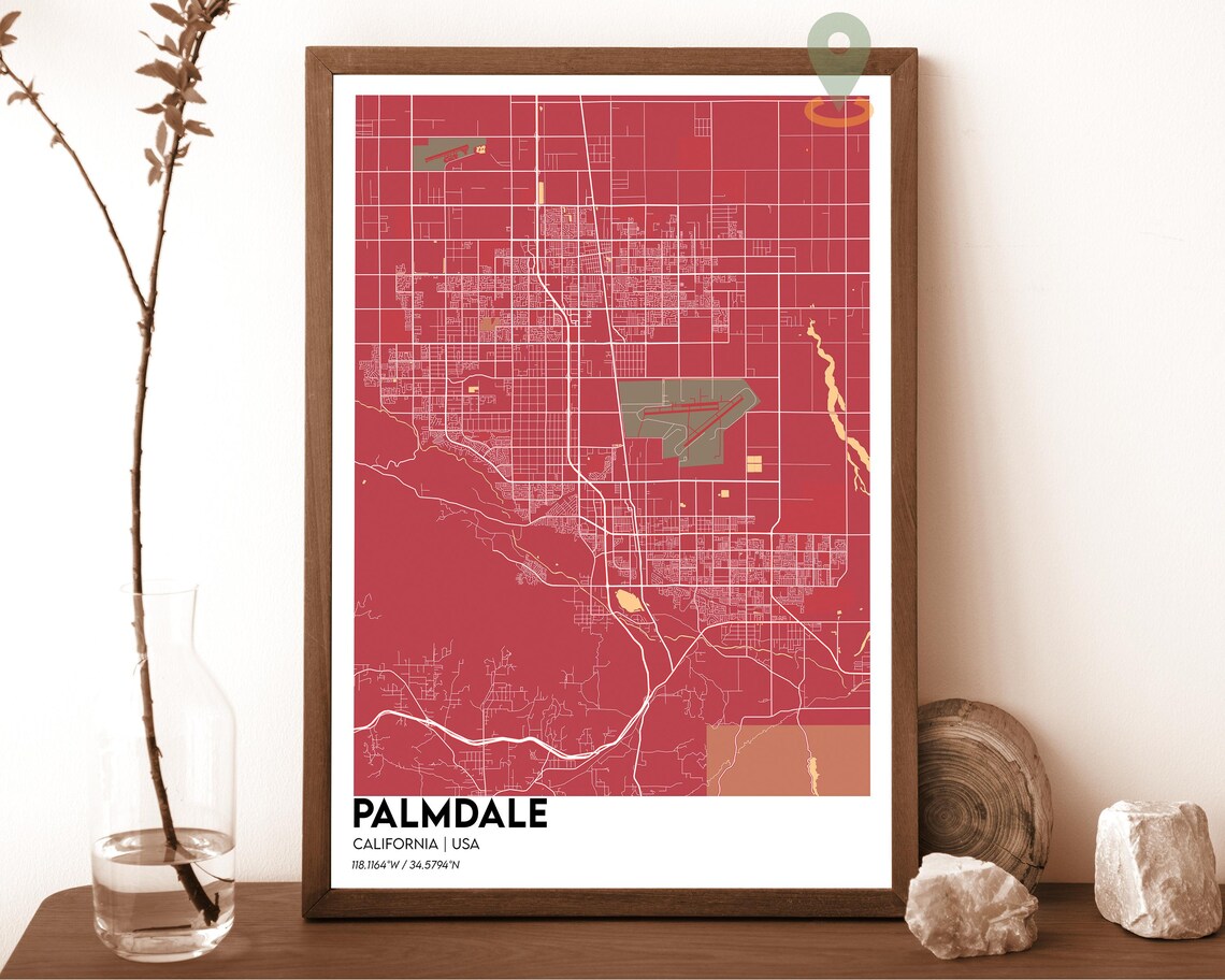 Palmdale California Bold Purple Teal Modern City Map Art Poster - Image 3