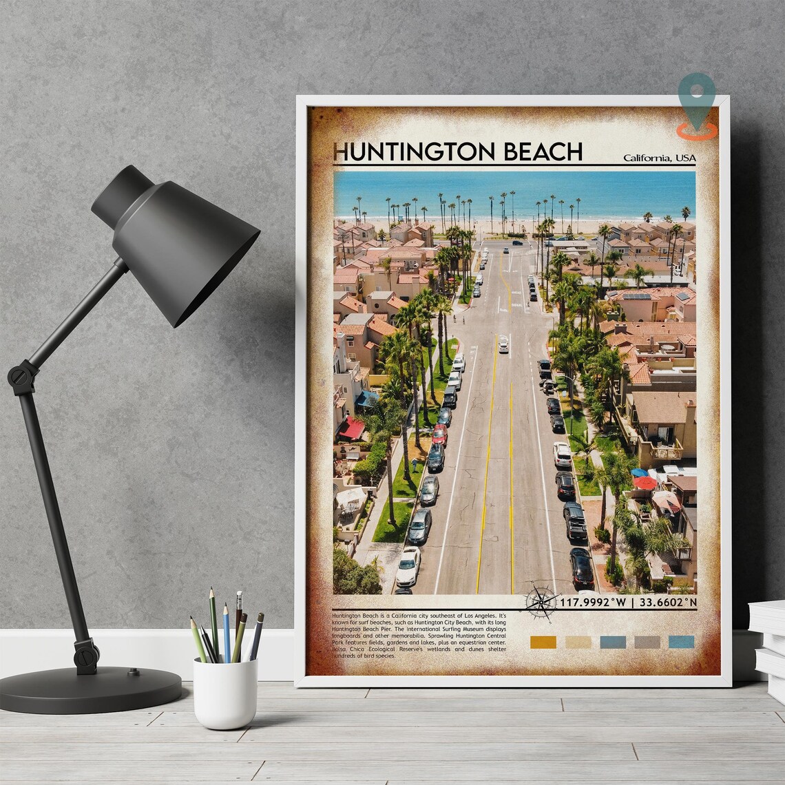 Huntington Beach California USA Surf City Aerial Street Poster - Image 5