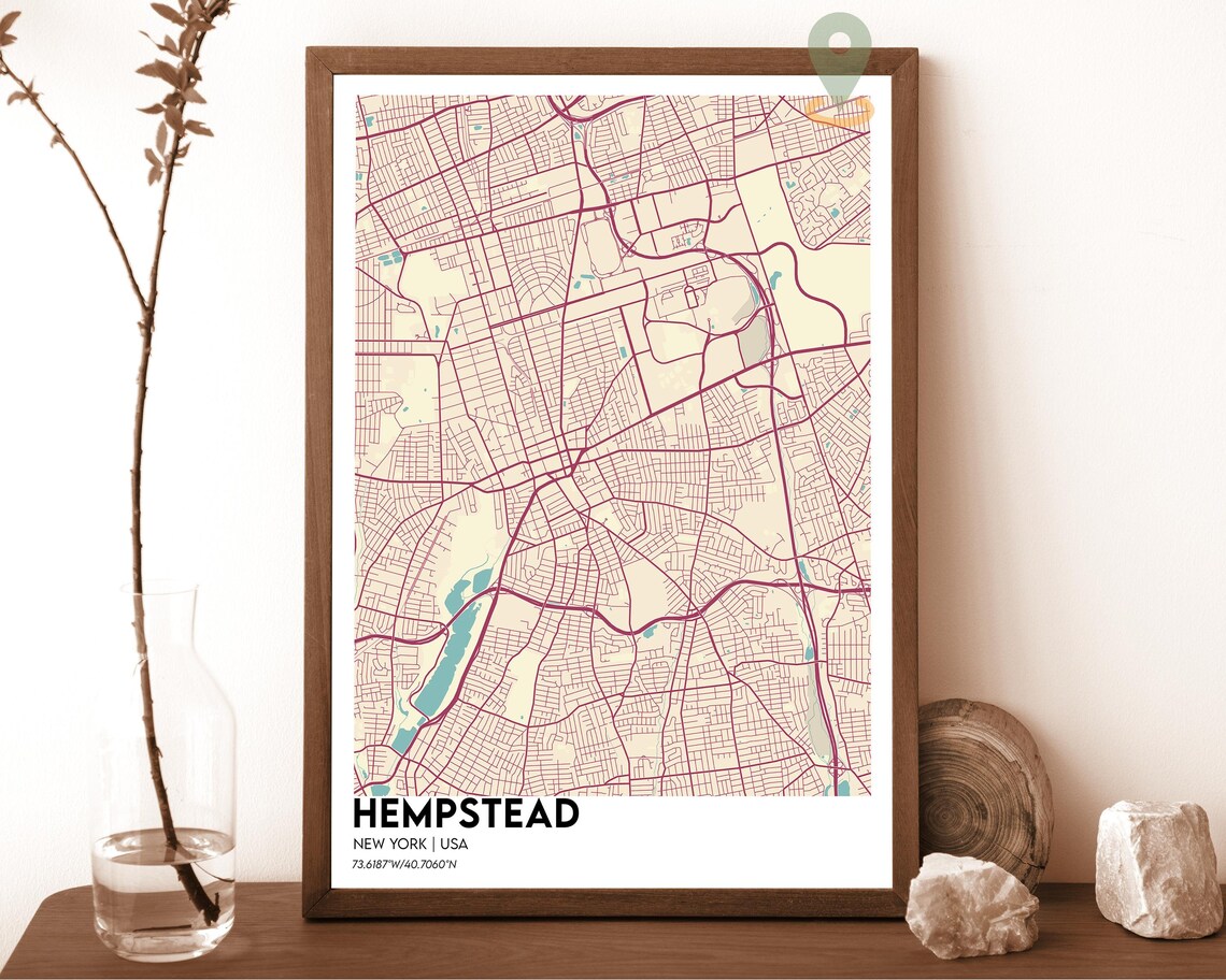 Hempstead New York Modern Street Map Navy Yellow Minimalist Poster - Image 6