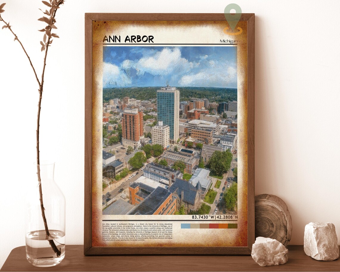 Ann Arbor Michigan Downtown Aerial Summer Skyline Travel Poster - Image 6