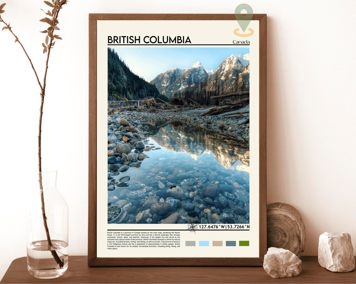 British Columbia Rocky Mountain Stream Reflection Nature Poster