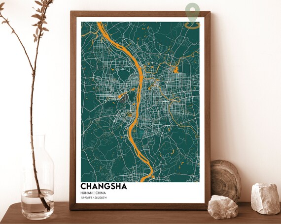 Changsha Hunan China Green Xiang River Modern City Map Design Poster