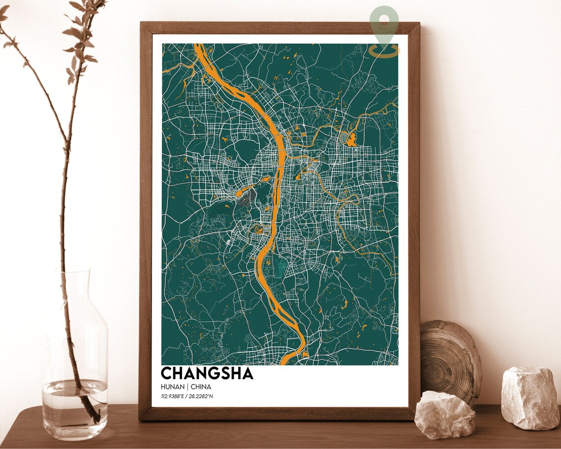 Changsha Hunan China Green Xiang River Modern City Map Design Poster